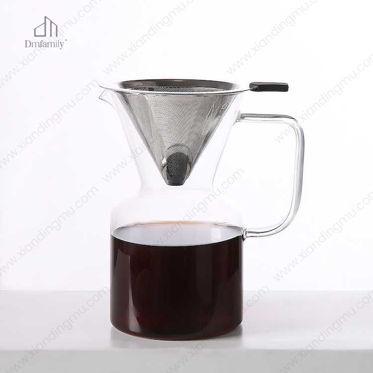 EXRIMA Glass Pour-Over Carafe with Steel Mesh Filter — glass carafe with reusable steel mesh filter, verified OEM photo