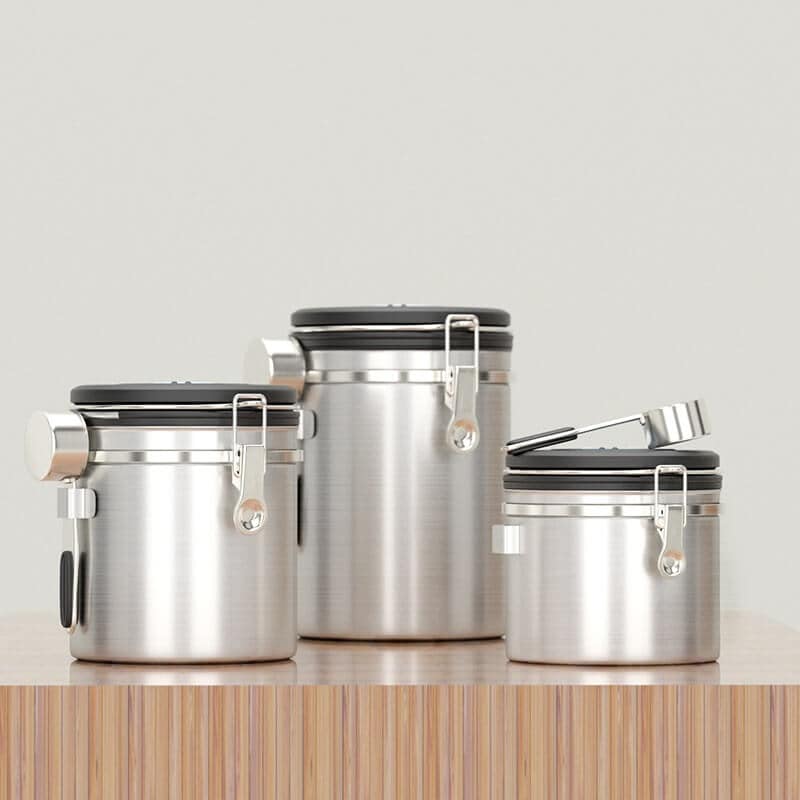 EXRIMA Precision Bean Vault — stainless steel airtight coffee canister, verified OEM photo