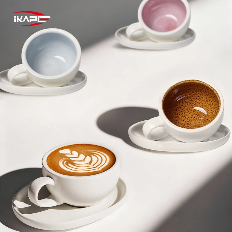 IKAPE 270 ml Ceramic Latte Cup + Saucer