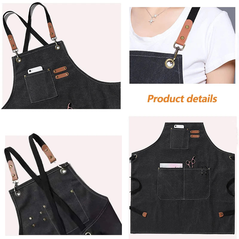 Unisex Leather Barista Apron with pockets