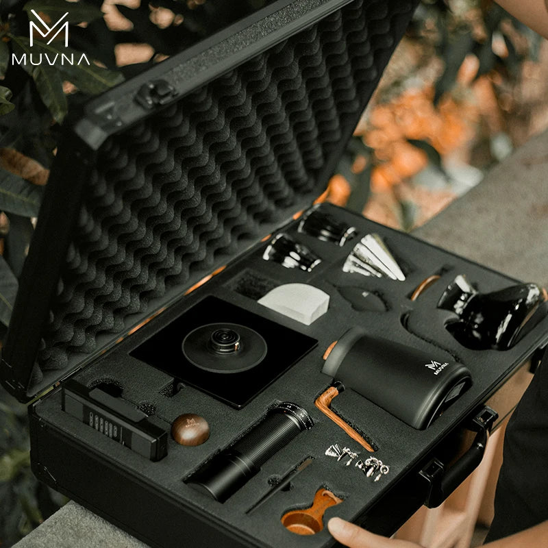 MUVNA 13-Piece Portable Coffee Set, metal case