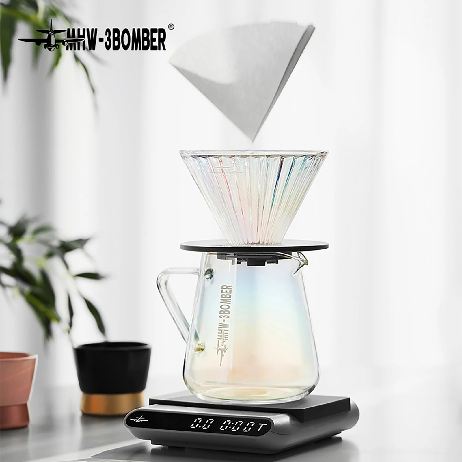 MHW-3BOMBER Reusable Glass Filter Cup + Espresso Paper Set