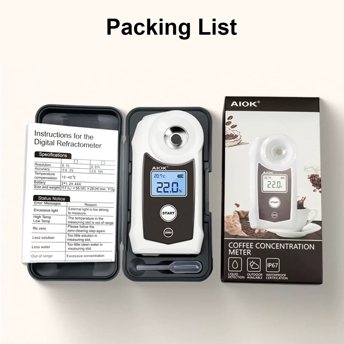 AIOK Coffee Refractometer / TDS Meter IP67
