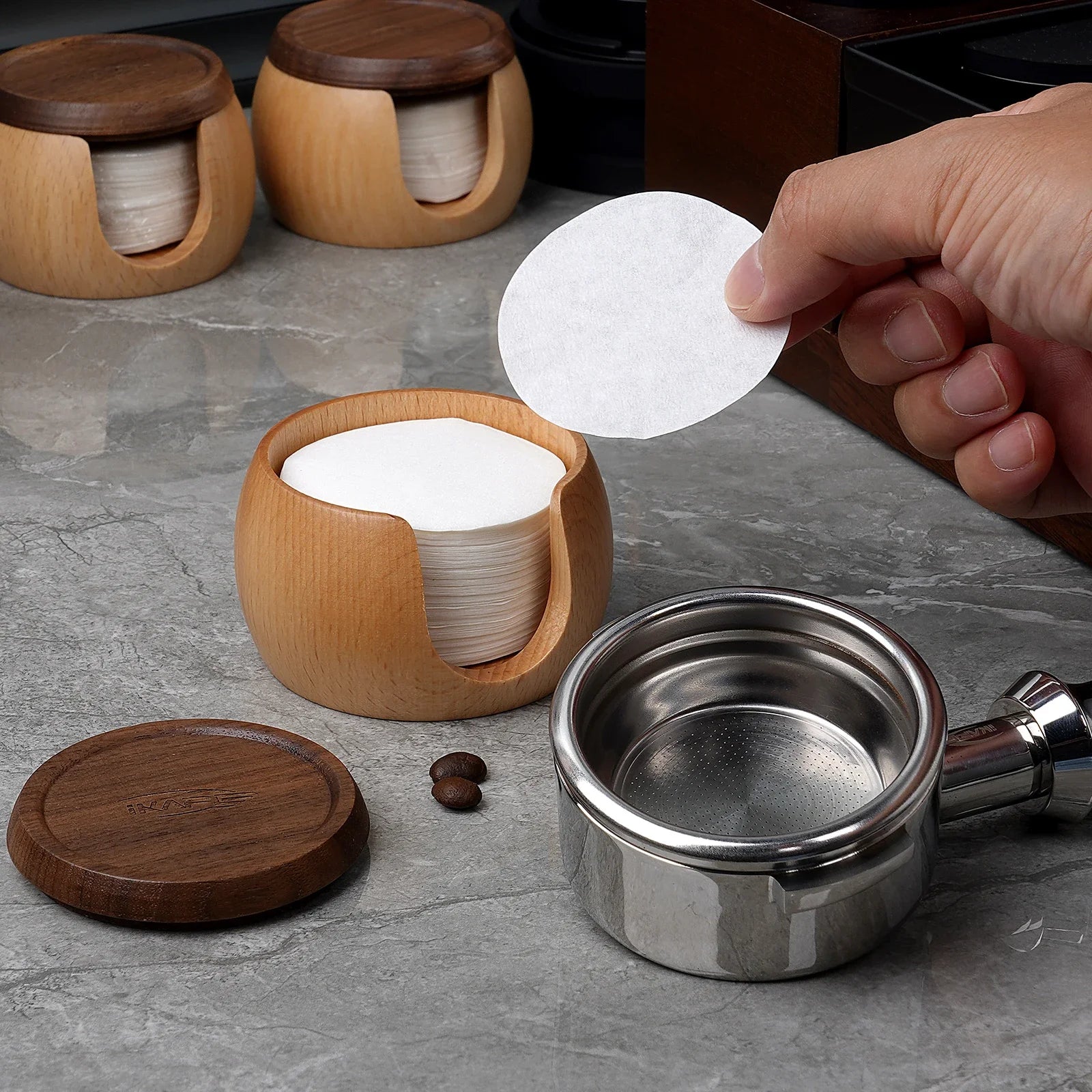 IKAPE Espresso Wooden Box + 200 Paper Filters