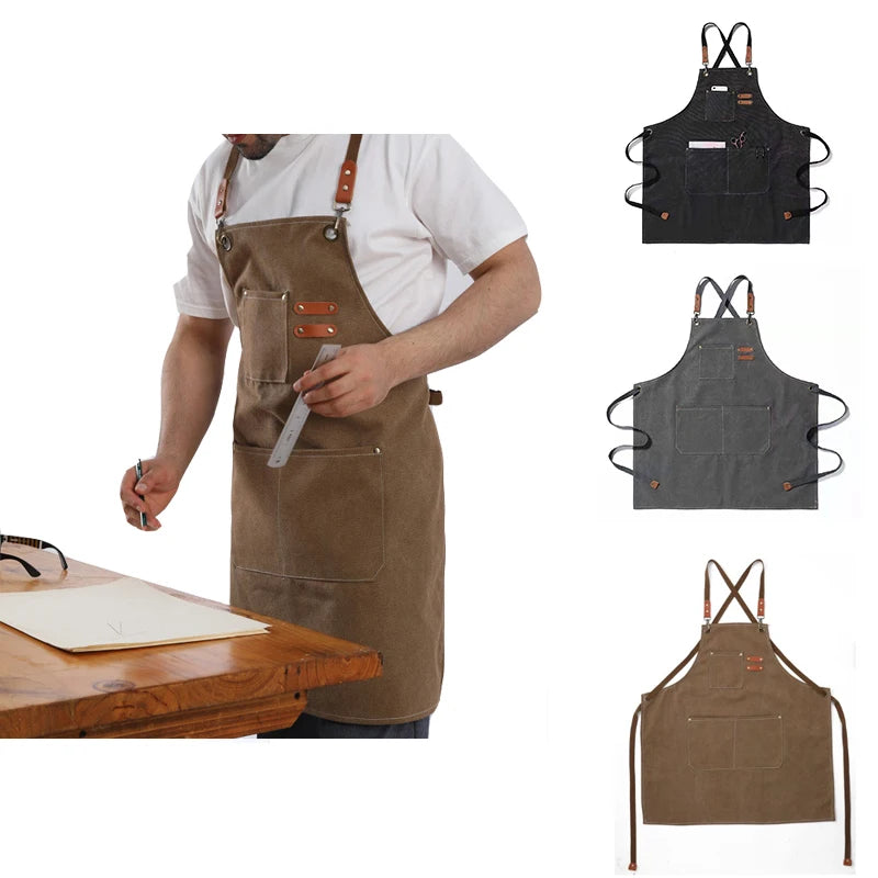 Unisex Leather Barista Apron with pockets