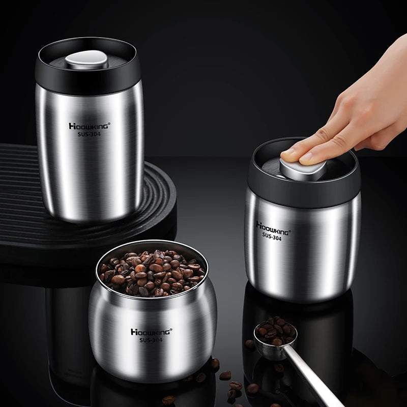 Airtight Coffee Bean Canister, 304 Steel, 1 L