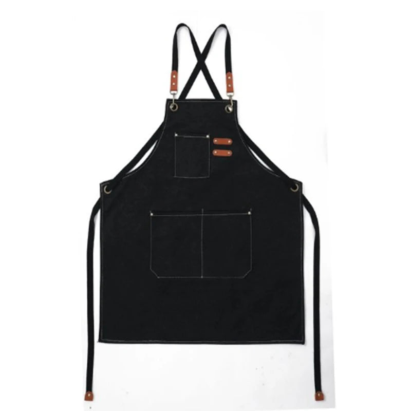 Unisex Leather Barista Apron with pockets