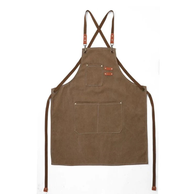 Unisex Leather Barista Apron with pockets