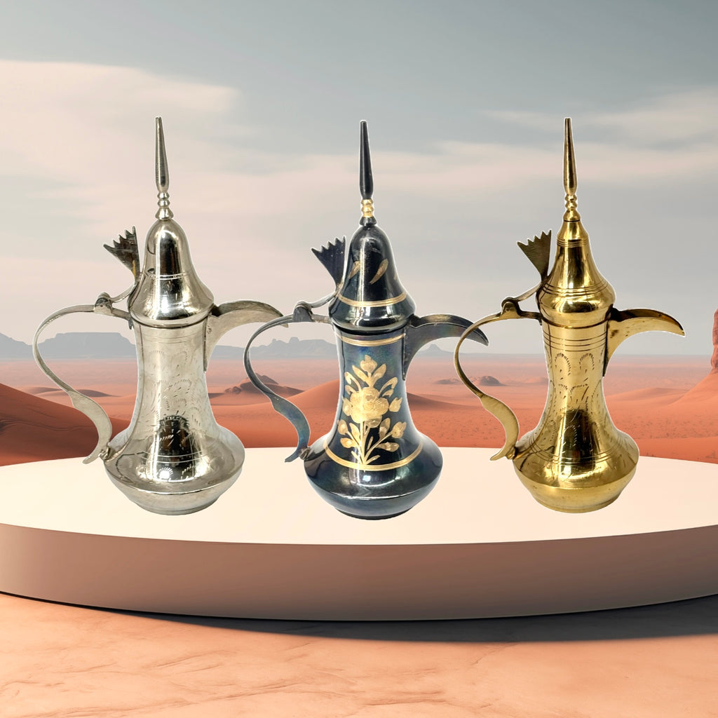 Al Athar Arts brass Arabic coffee dallah — real wholesale supplier photo, EXRIMA Premium Arabic Dallah Coffee Pot
