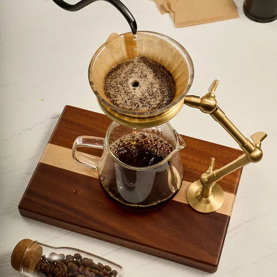 EXRIMA Walnut & Metal Pour-Over Stand — wood base detail